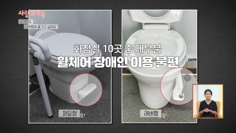 안전바는 있지만 이용하기 어려운 장애인 화장실
